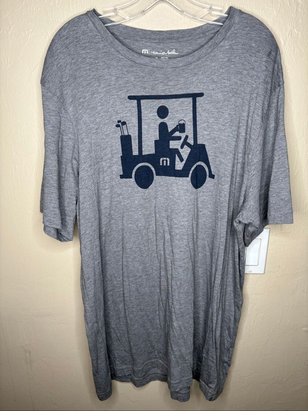 TravisMathew Golf Cart Graphic T-Shirt Gray Short Sleeve 100% Pima Cotton Men's